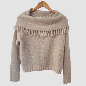 Brochu Walker Lewes Beige Knit Off The Shoulder Fringe Sweater XS ($528)